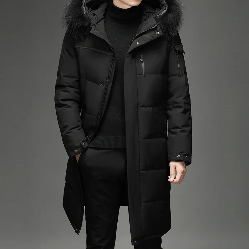 Down Jacket Mens Jacket Male Fashion Long White Duck Hooded Down Parkas Plus Size 4XL 5XL Men's Thickened Down Jacket -30 Winter Warm Coat
