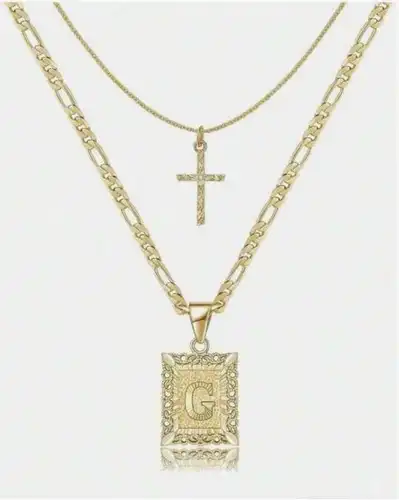 Letter Necklace Layered Initial Cross Necklace, Layering Square Letter Pendant Figaro Chain Cross Choker  for Women Girls
﻿ - Image 7