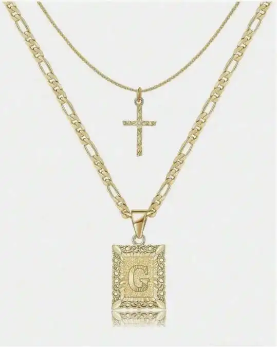 Letter Necklace Layered Initial Cross Necklace, Layering Square Letter Pendant Figaro Chain Cross Choker  for Women Girls
﻿ - Image 7