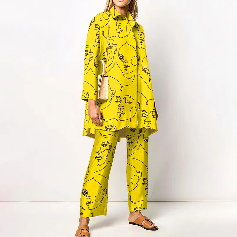 

Spring and Autumn Women's Long Sleeve Shirt and Pants 2-Piece Set Fashion 2023 New Fashion Brand 3D Printing Casual Party Set