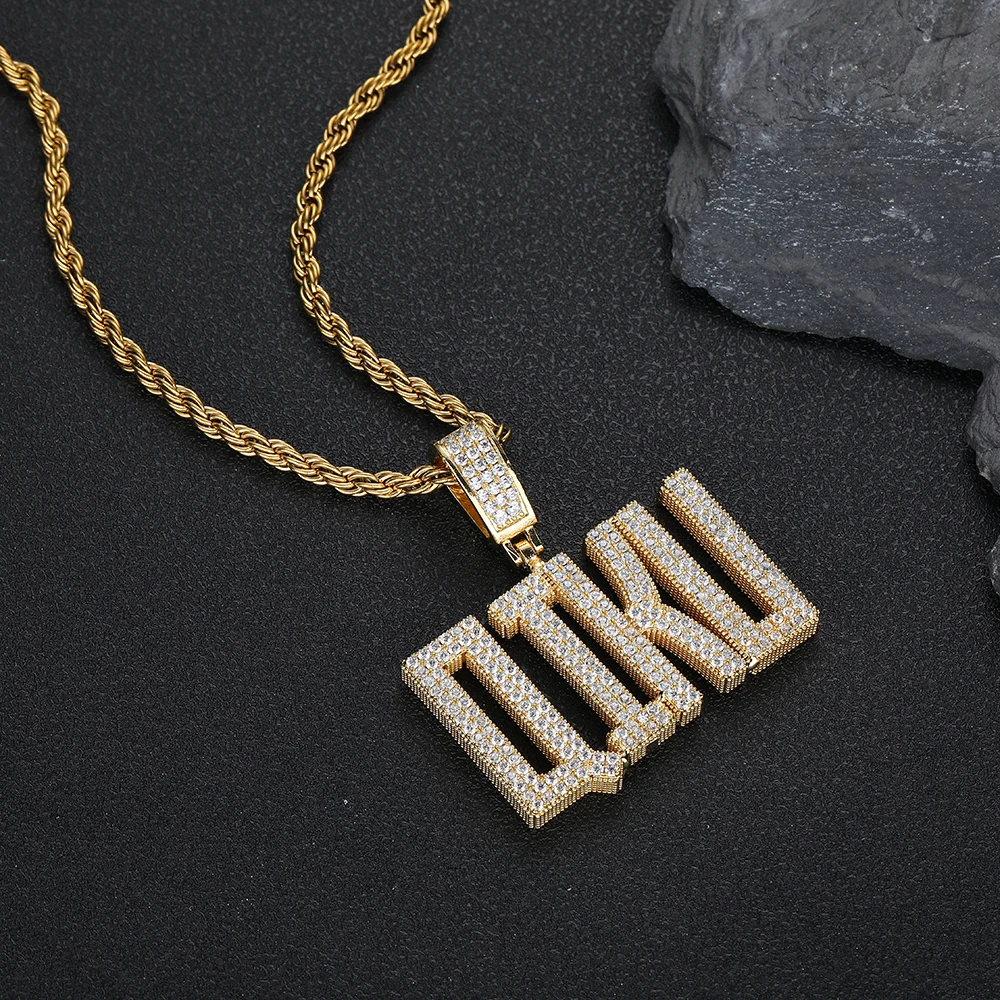 Hip Hop Jewelry Iced Out Zircon Letter Name Pendant Personalization Custom Square Capital With Rope Chain