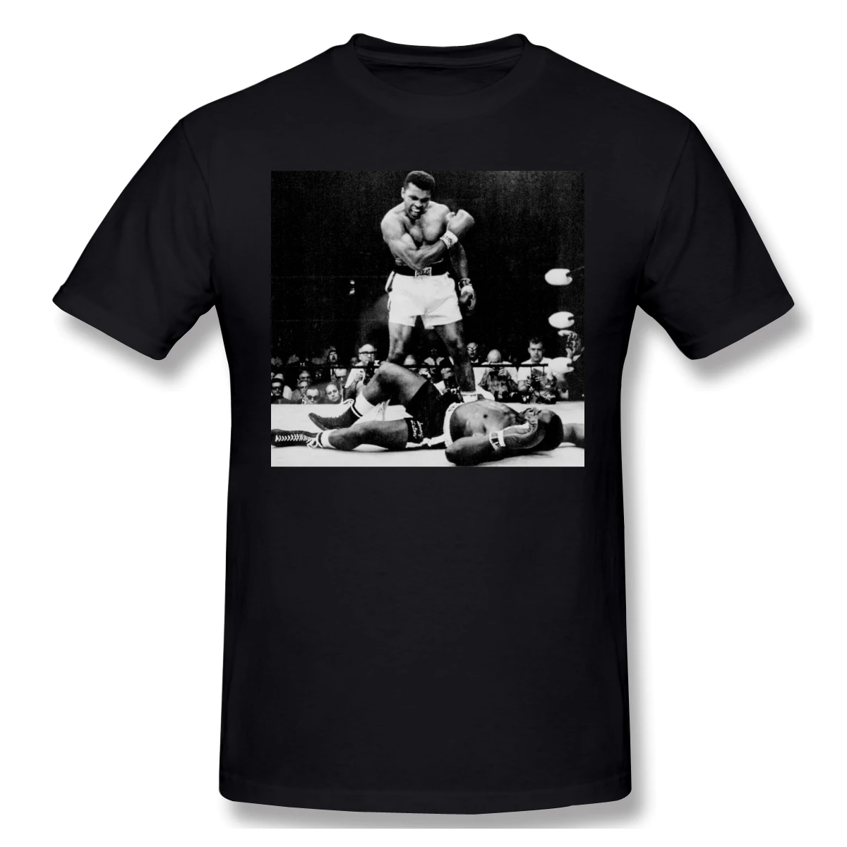 

Мужская футболка из 100% хлопка с графическим размера плюс топы с принтом букв Muhammad Ali Knocks Out Sonny Liston оверсайз