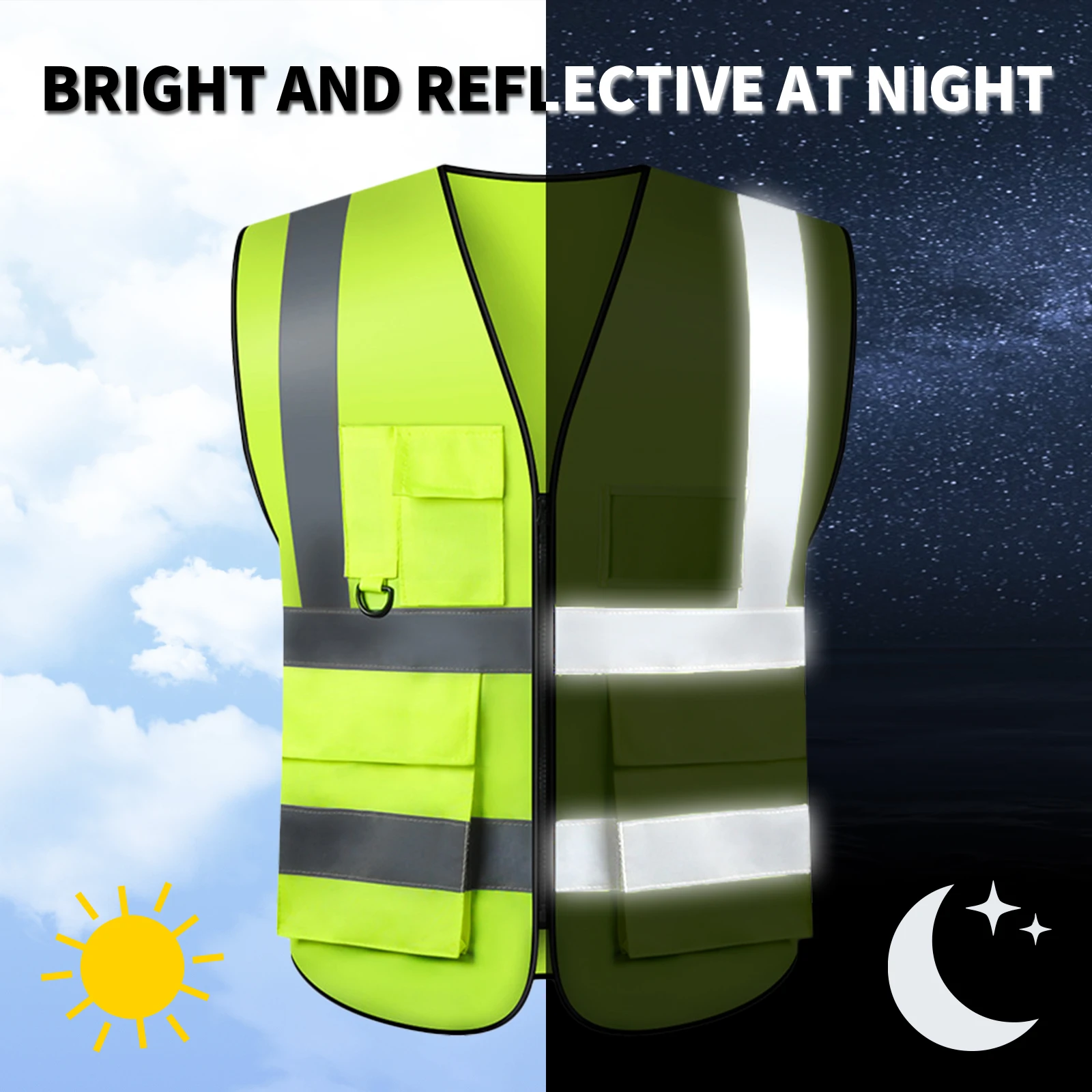 Reflective Safety Vest for Men Women Work Vest with Pockets and Zipper Reflective Workwear Vest