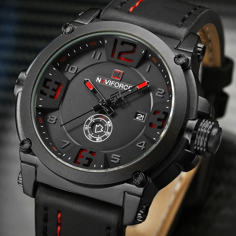 NAVIFORCE Top Luxury Brand Men Sports Military Quartz Watch Man Analog Date Clock Leather Strap Wristwatch Relogio Masculino