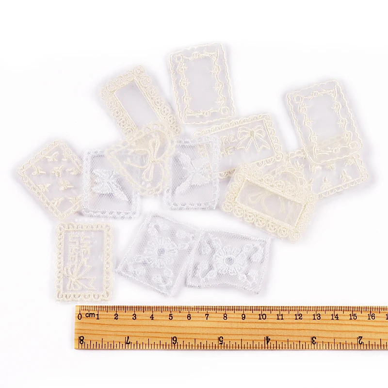 10pcs 33-51mm 믹스 화이트 레이스 아플리케 DIY 의류 가방 장식 바느질 액세서리 젤 없이 절묘한 패치 cp4188