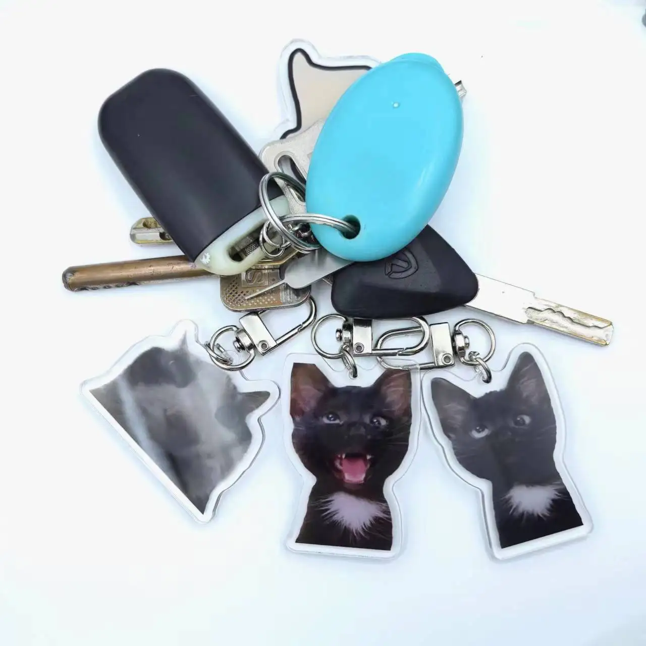 Silly Cat Meme Key Chain Cross Eyed Cat Meme Confused Black