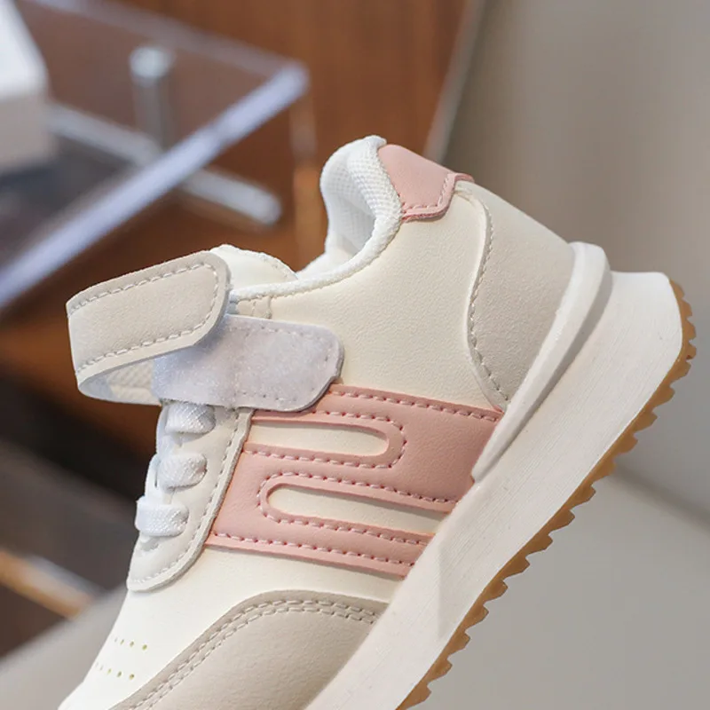 White Casual Baby Girls Boy's Sport Shoes PU Hook Loop Running Shoes For Children Comfortable Soft Sole Toddler Kids Sneakers