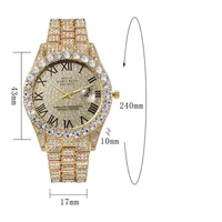 Luxury Classic Golden Men's Steel Strap Roman Scale Rhinestone Calendar Quartz Watch Fashion Male Wristwatch Relogio Masculino 6