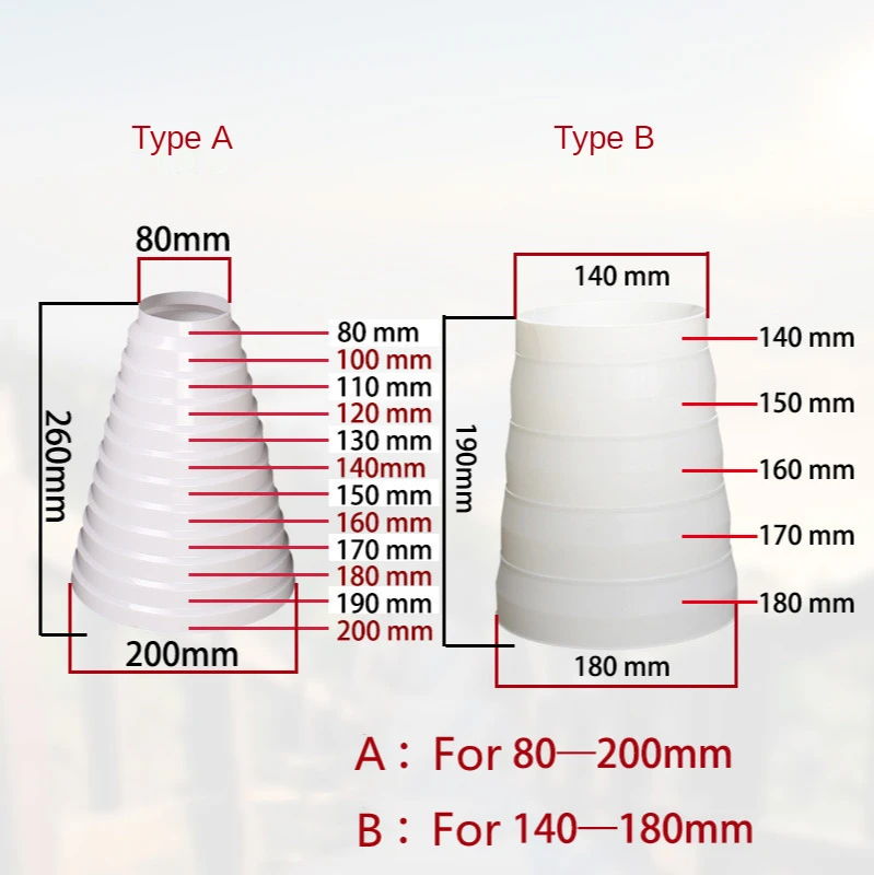 Duct Multi Reducer Extractor Fan Pipe Connector 80/100/110/120/150/160mm  for Fan Ventilation Duct Pipe Tube Exhaust Duct Connect