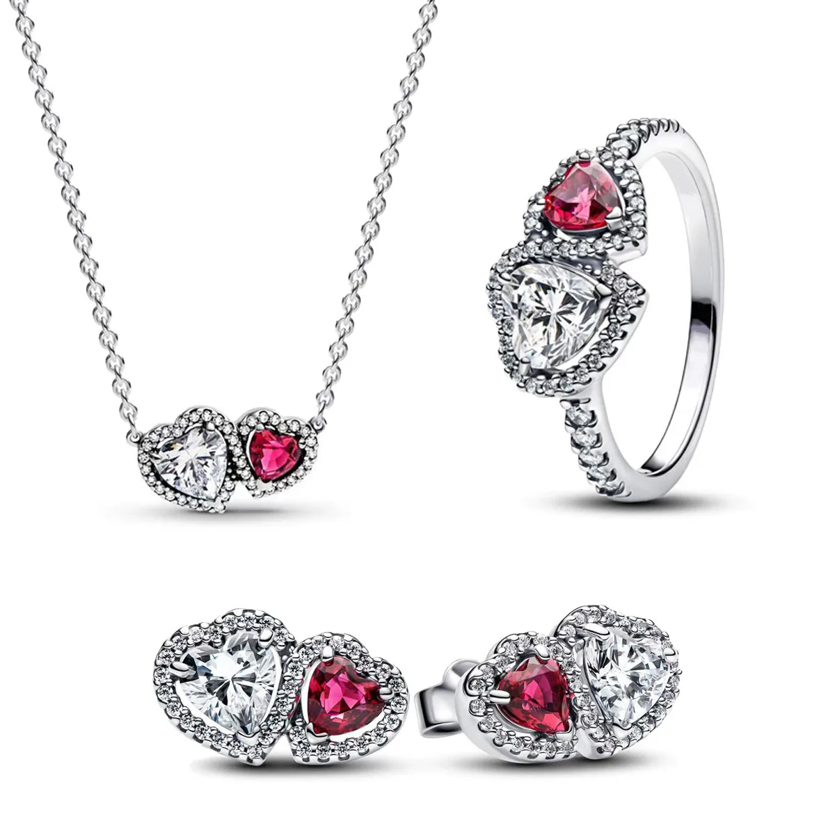 Original 925 Sterling Silver Zircon Pink Shining Bow Set Ring Earrings Bracelets Necklace Original DIY Women Fine Jewelry Gift 5