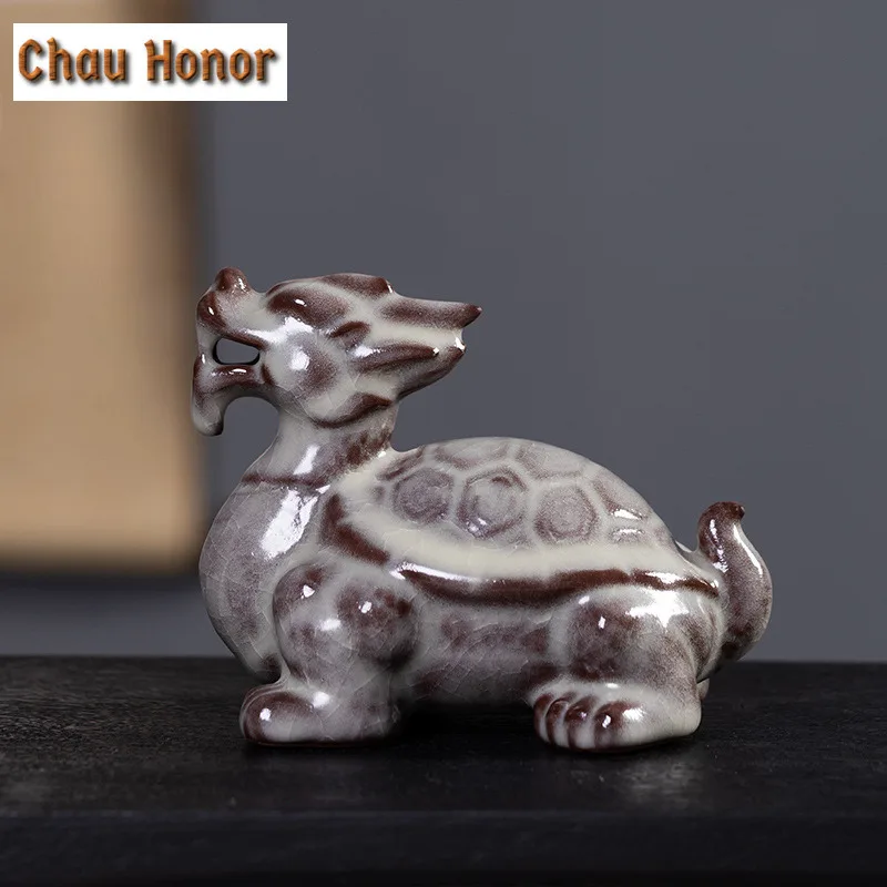 Pork Fat Jelly Celadon Dragon Turtle Tea Pet Vintage Tea Sculpture Tea Figurine Play Toys Tea Statue Ornament Can Be Raised Gift