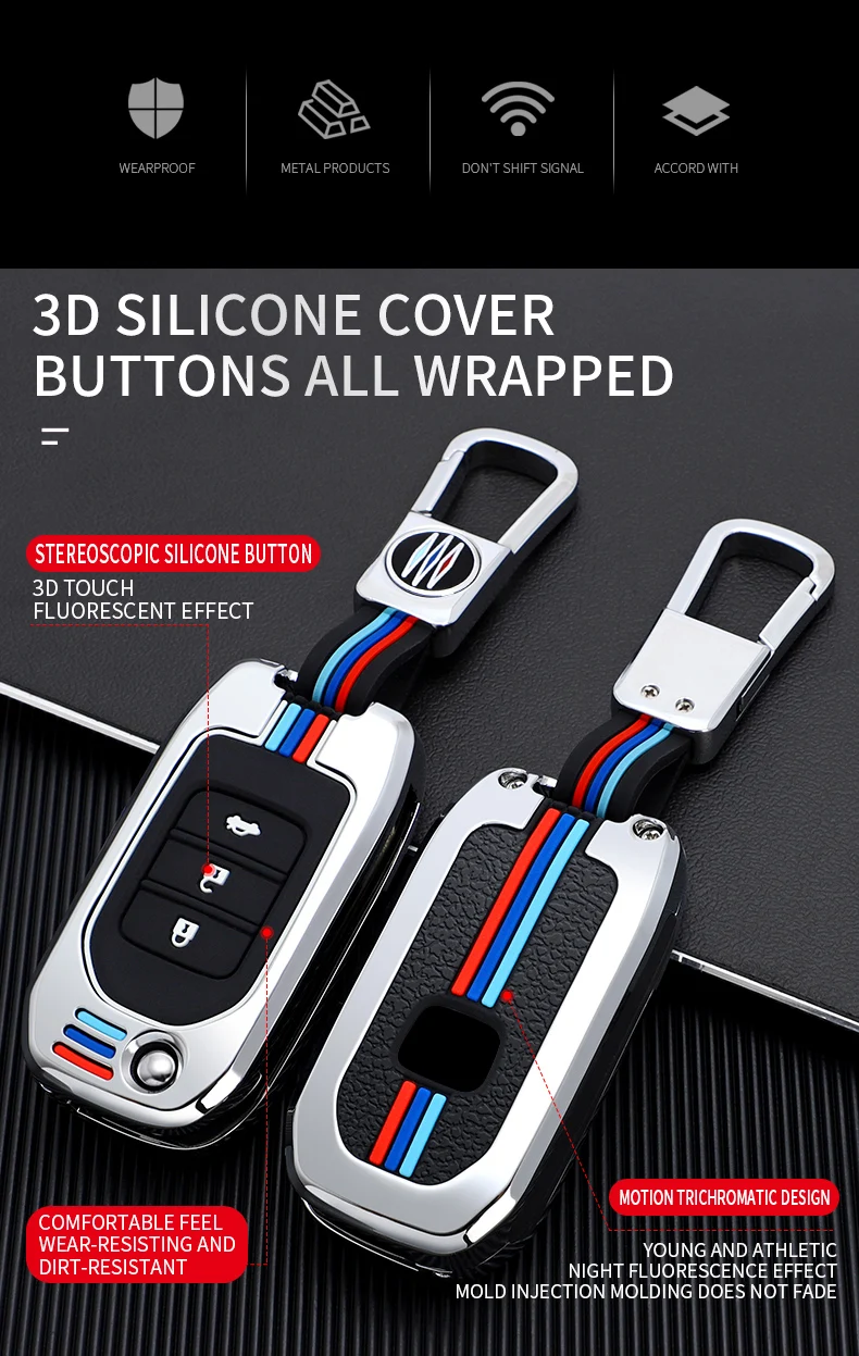 Cover chiate/telecomando per Honda FIT XRV VEZEL CITY JAZZ CIVIC HRV 2 3 4 pulsanti supporto per coperchio pieghevole accessori portachiavi luminosi - S9374b4a44fe34583b51f5b9a6c859354b