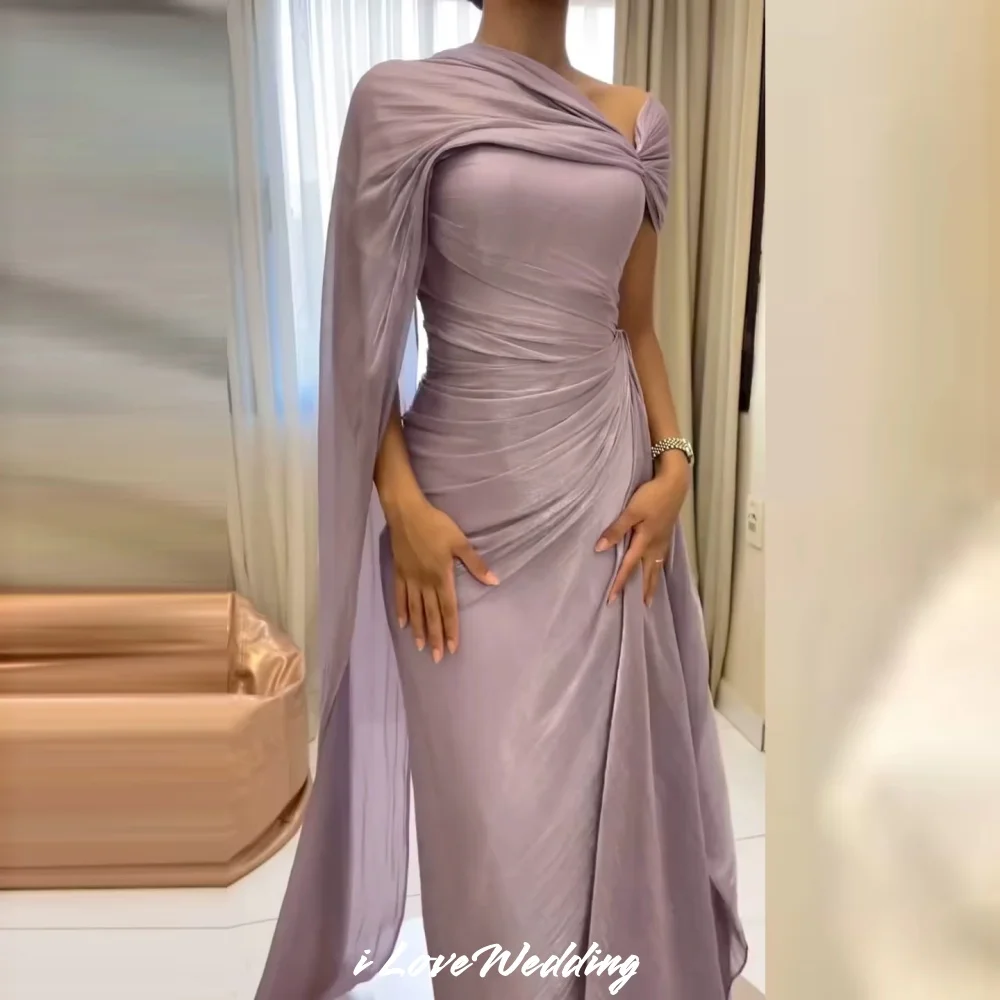 Purple One Shoulder Prom Dress Satin Pleated Mermaid Open Back Zipper Wedding Party Dress Slim Minimalist Customized - Image 3