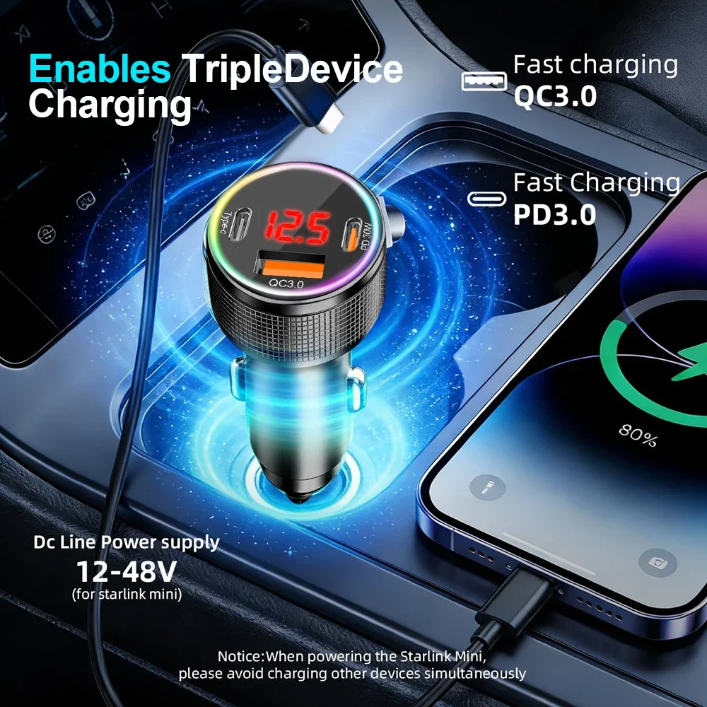스타링크 미니 시거잭 어댑터용 3IN1 차량용 전원 코드 12V-48V 플러그 앤 플레이 (자동차, RV, 보트용) 3M 케이블 차량용 액세서리