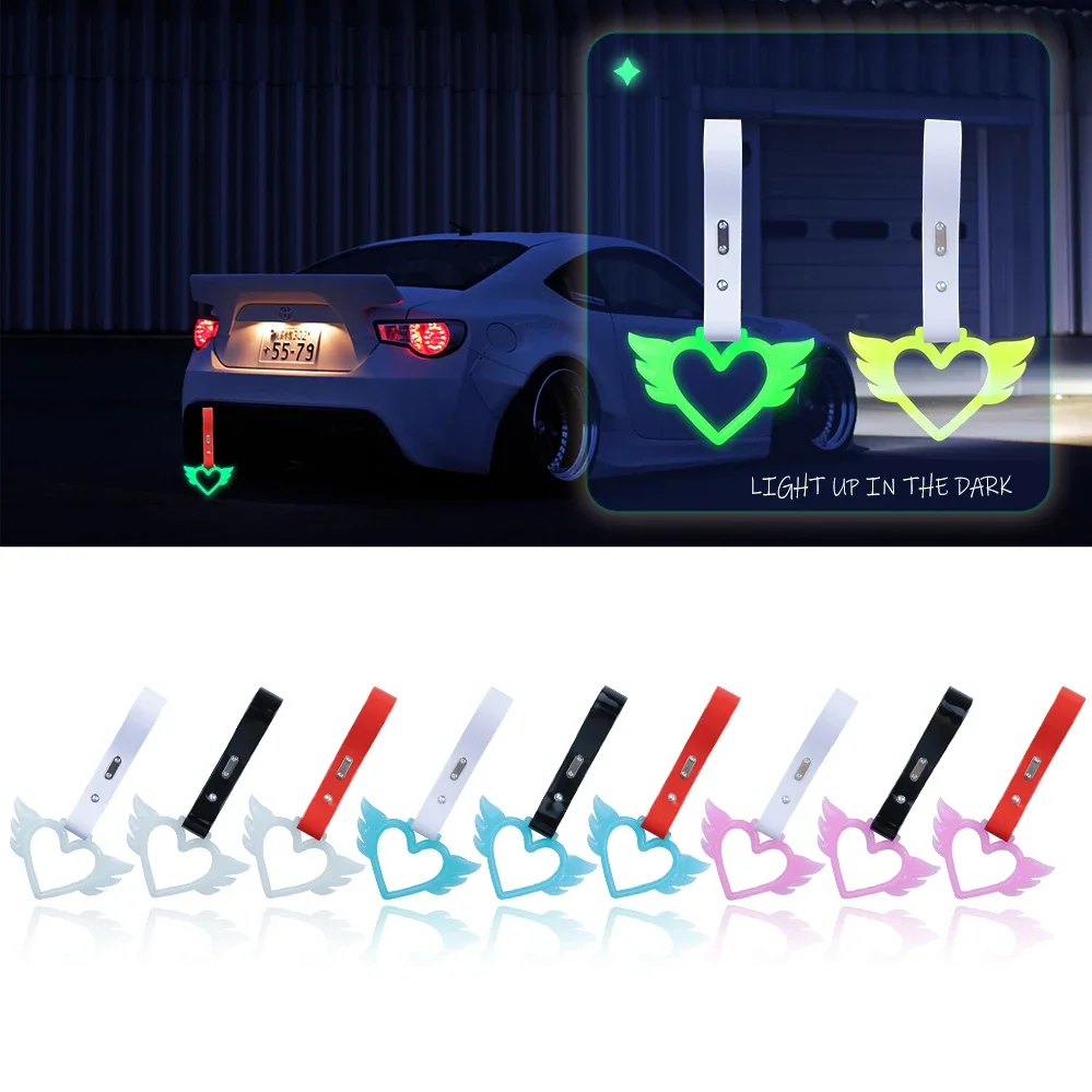 JDM 하트 엔젤 윙 다크 화이트 쓰리카와 핸들 링, 드리프트 참, 리어 범퍼, 지하철 버스 경고 링