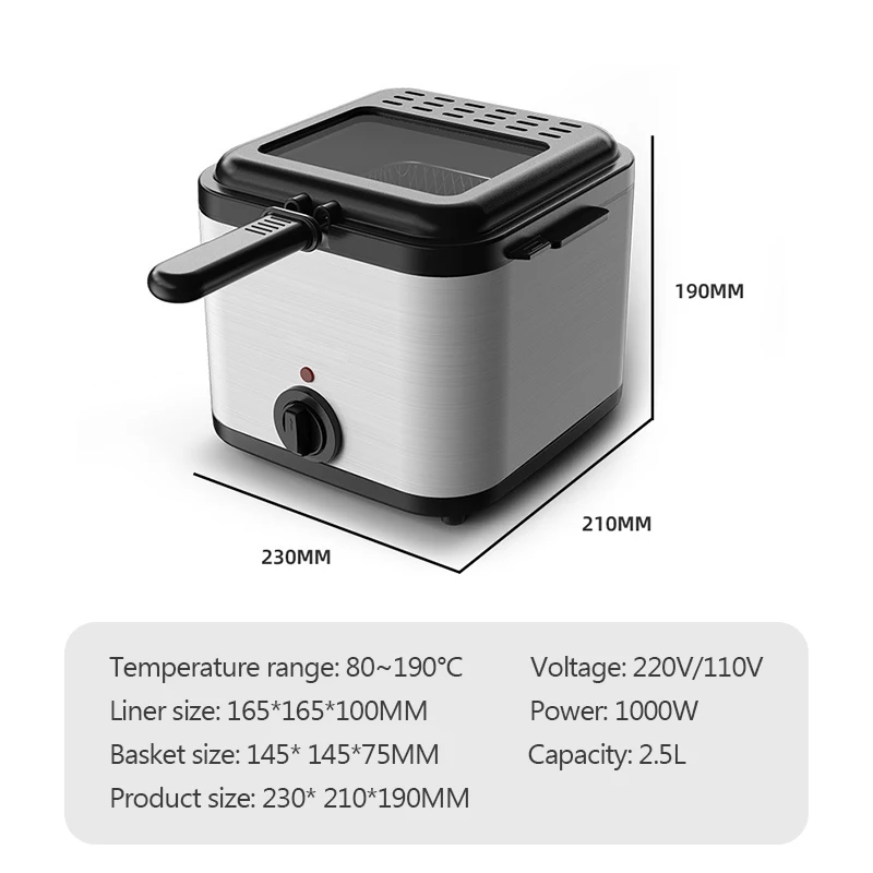 110V/220V Constant Temperature Electric Fryer 2.5L Stainless Steel Fryer Fritter Machine Overheating protection Temp adjust knob