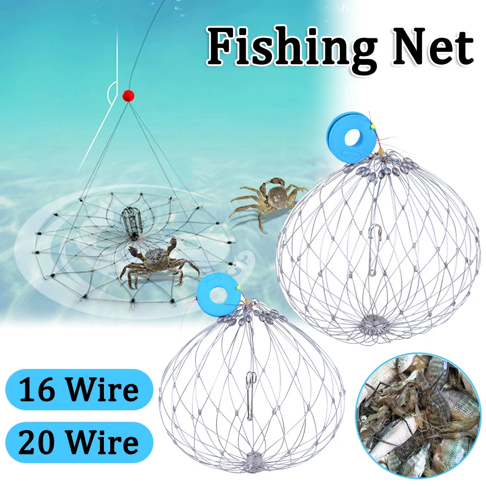 Fishing Net Cage Automatic Open Closing Fishing Crab Trap Net Steel Wire  Collapsible Outdoor Fishing Accessories