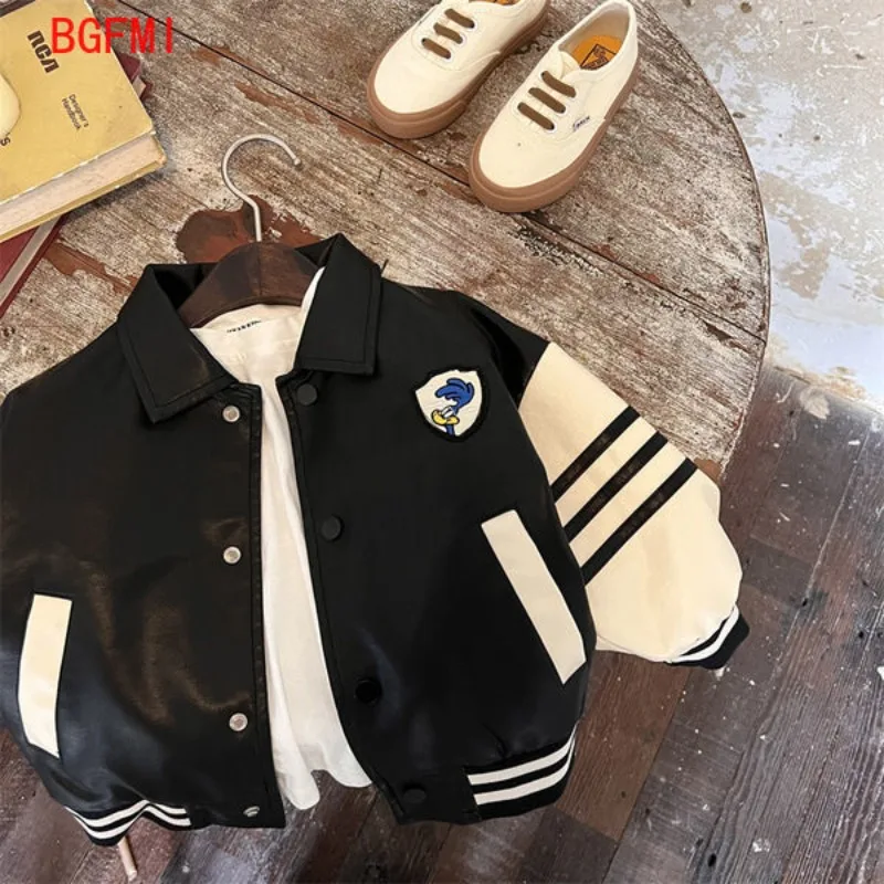 Boys Handsome Jacket Outerwear Spring Autumn New Korean Children's Vintage Zipper Pu Leather Clothes Fashion Baby Jackets Top