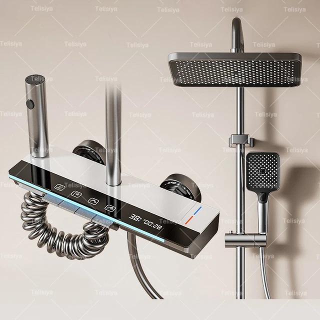 สมาร์ทดิจิตอลจอแสดงผลห้องน้ําชุดฝักบัวเปียโนคีย์ Rainlfall Bath ฝักบัวระบบชุด Apartment อ่างอาบน้ําก๊อกน้ําชุดเต็ม 1