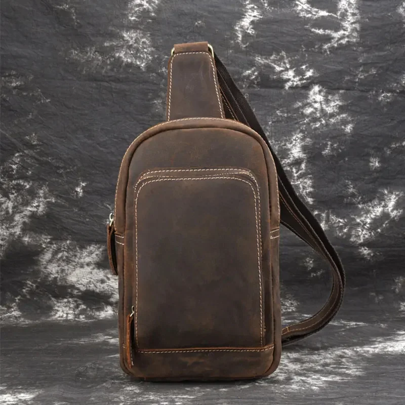 

But Original crazy horse leather messenger Random Chest Packs sling bag Design travel one shoulder daypack male handbags
