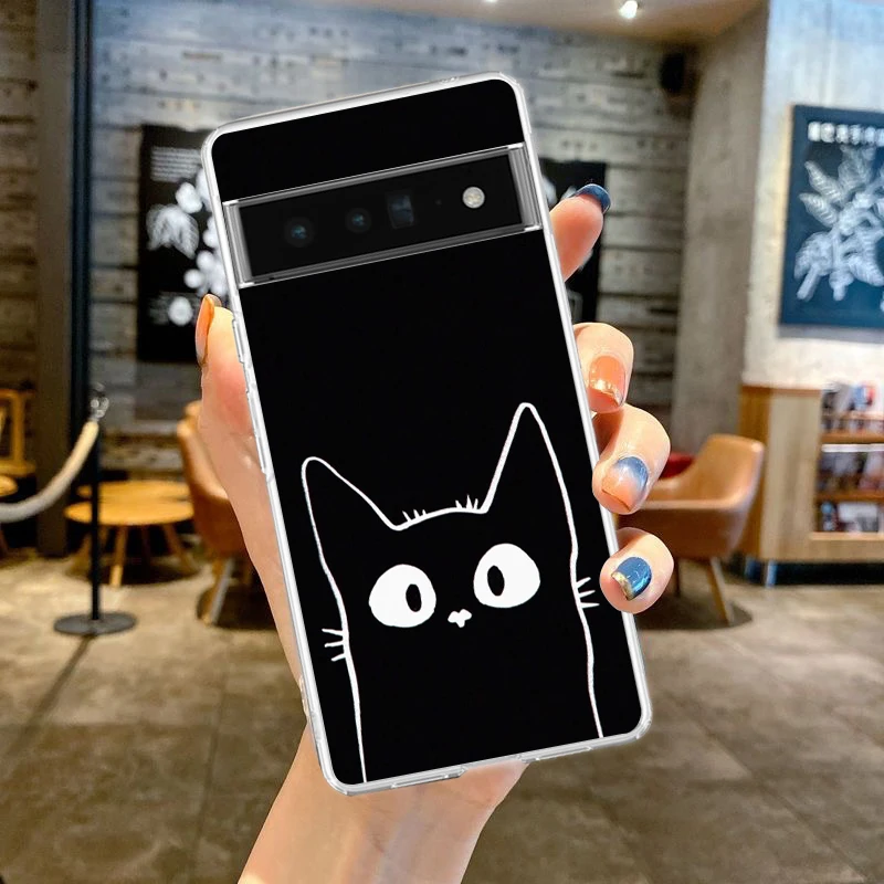 Adorable Cartoon Black Cat Soft Silicone Clear Phone Case