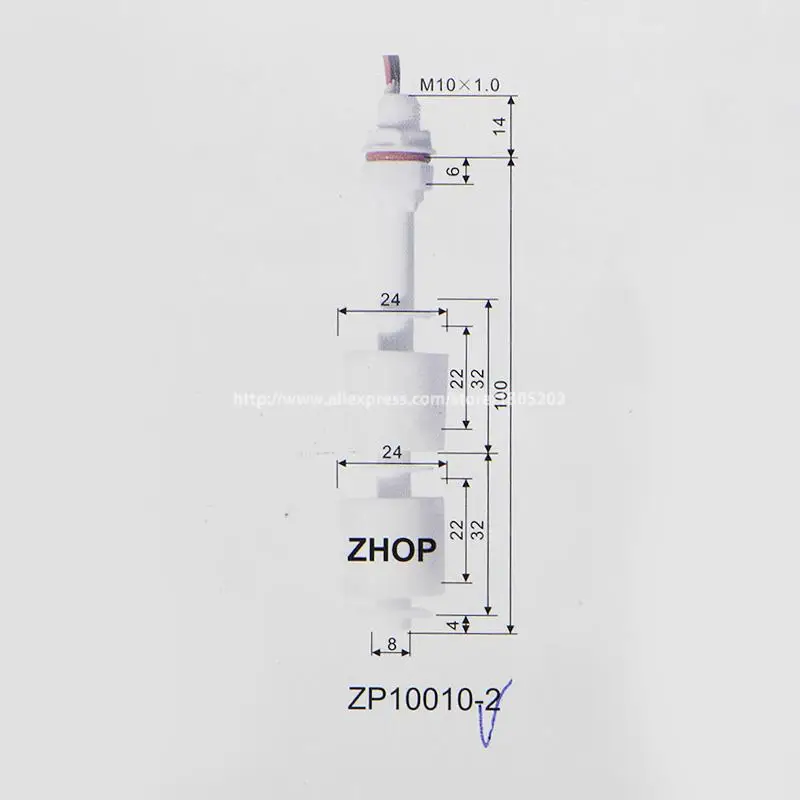 M10*100MM Dual Level Control PP Water Level Sensor Liquid Plastic Float Switch Tank 100V 220V ZP10010-2 water level switch,liquid level sensor
