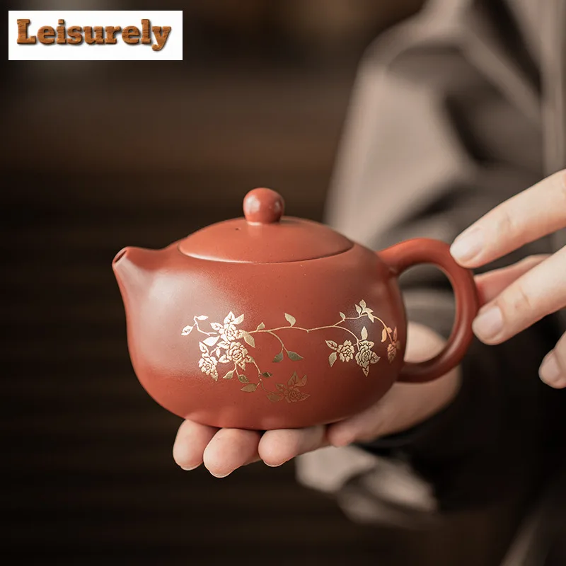 Zisha Gilded Twining Lotus Xishi Teapot Tea Set Complete Set Vintage Tea Ceremony Set Teapot and Tea Cup Set for Tea Ornaments