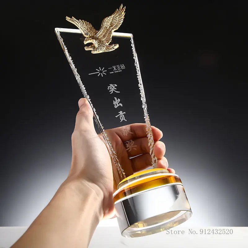 Crystal Eagle Crystal Trophy, Eagle Shape Trophy, Customized Lettering Award, Creative Souir, Home, Living Room Office Decor 1pc