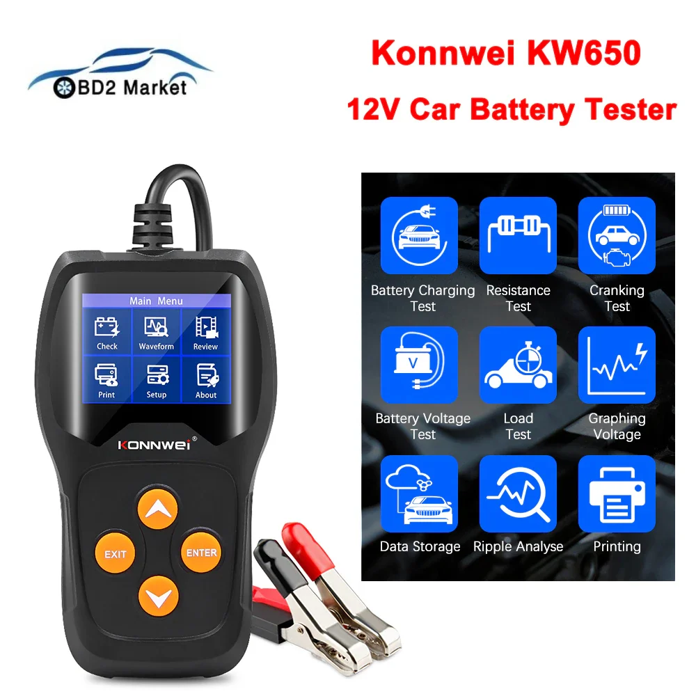 

KONNWEI KW600 Car Battery Tester 12V 100 to 2000CCA Auto 12 Volts Battery Analyzer Car Quick Cranking Charging Diagnostic