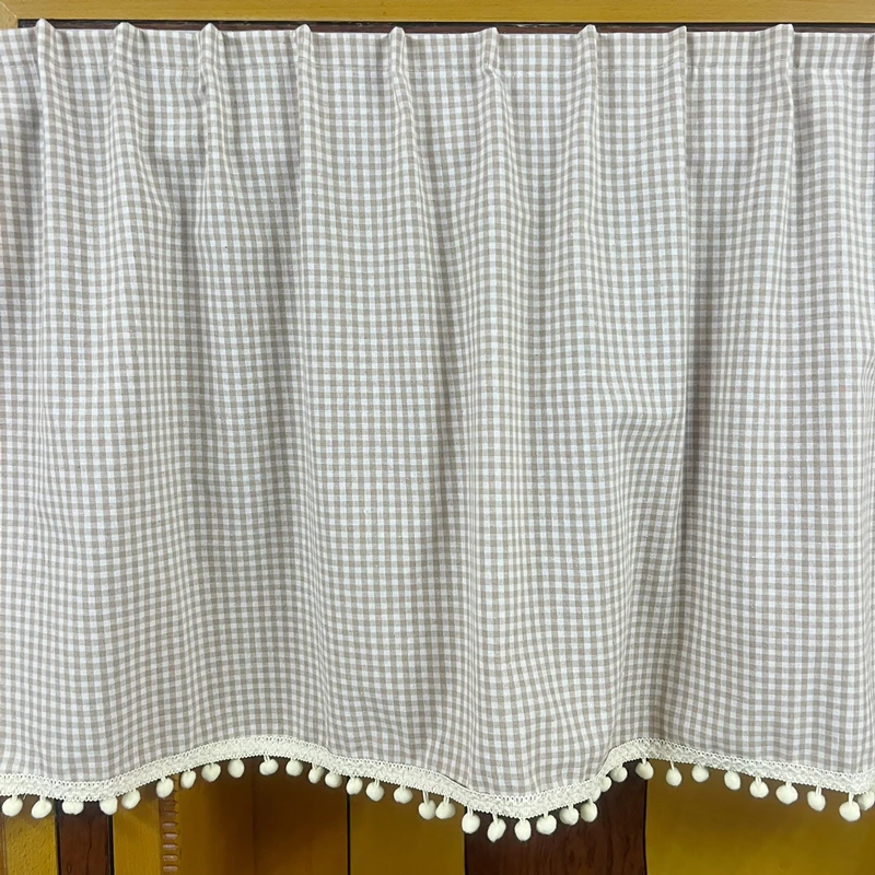 

Check Short Curtains Farmhouse Pom Pom Drapes Vintage Gingham Plaid Window Tier Curtains for Living Room Bedroom Kitchen 1 Panel