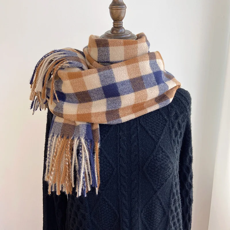 Pamwallymensa Women's Scarf Winter Luxury Brand Tippet Scarves for Ladies Plaid Shawls Warm British Style Thicken Man