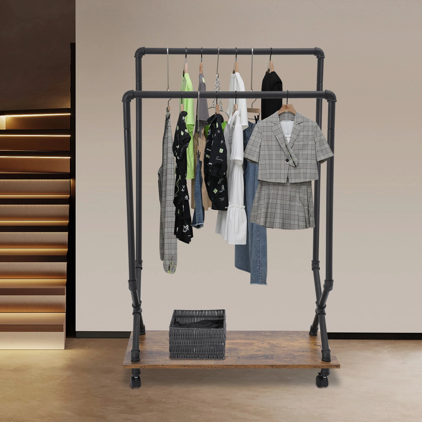 Heavy Duty Clothing Rack Anti-Rust Garment Rack with Wheels Effortless Cleaning Clothing Rack for Bedrooms/Living Rooms 3