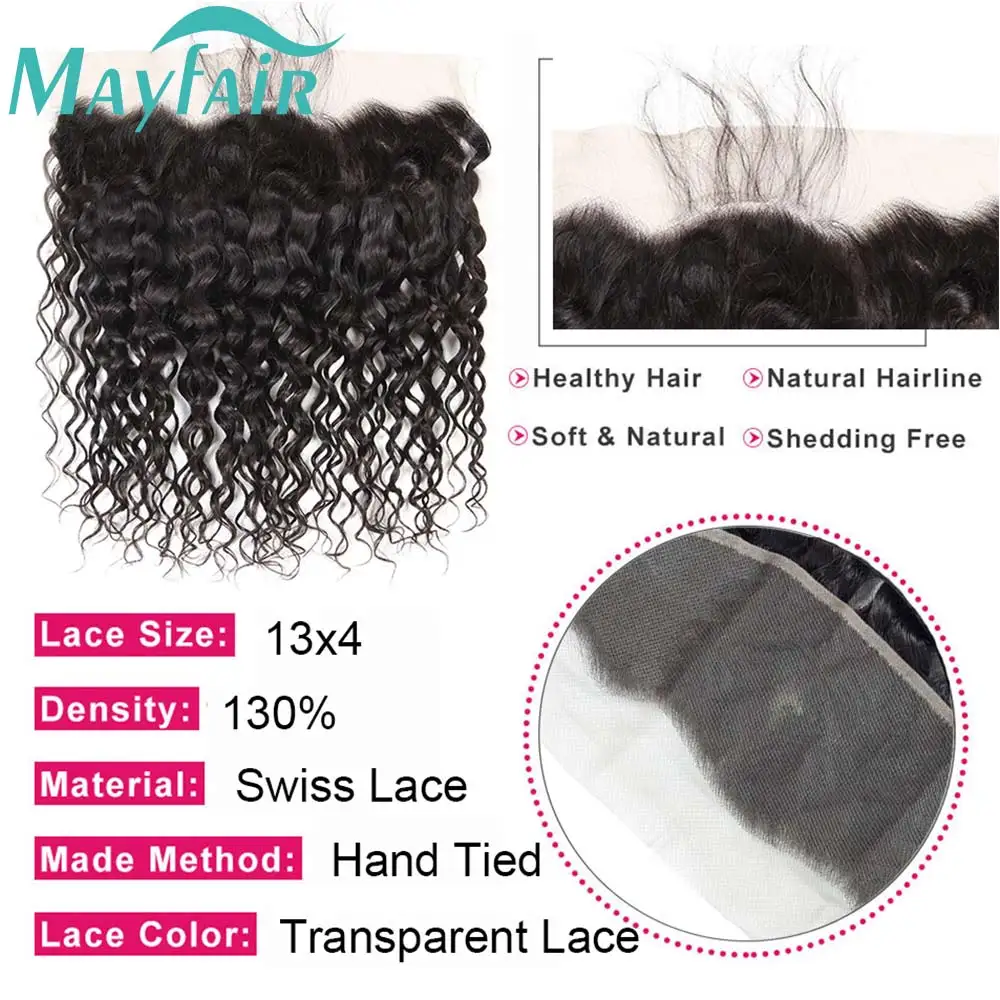 Water Wave 13x4 Transparent Lace Frontal With Baby Hair Remy 100% Human Hair PrePlucked Bleached Knots 4x4 Lace Closure Mayfair
