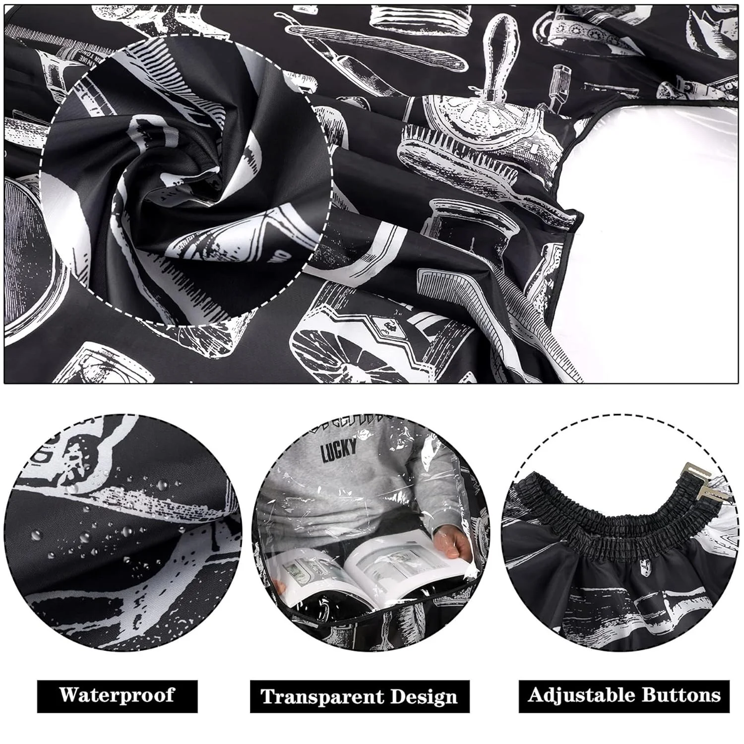 Haircut Tool pattern Capes Cutting Waterproof Non Sticky Hair Cloth Hairdressing Haircut capeswith See-Through Window Cape 4