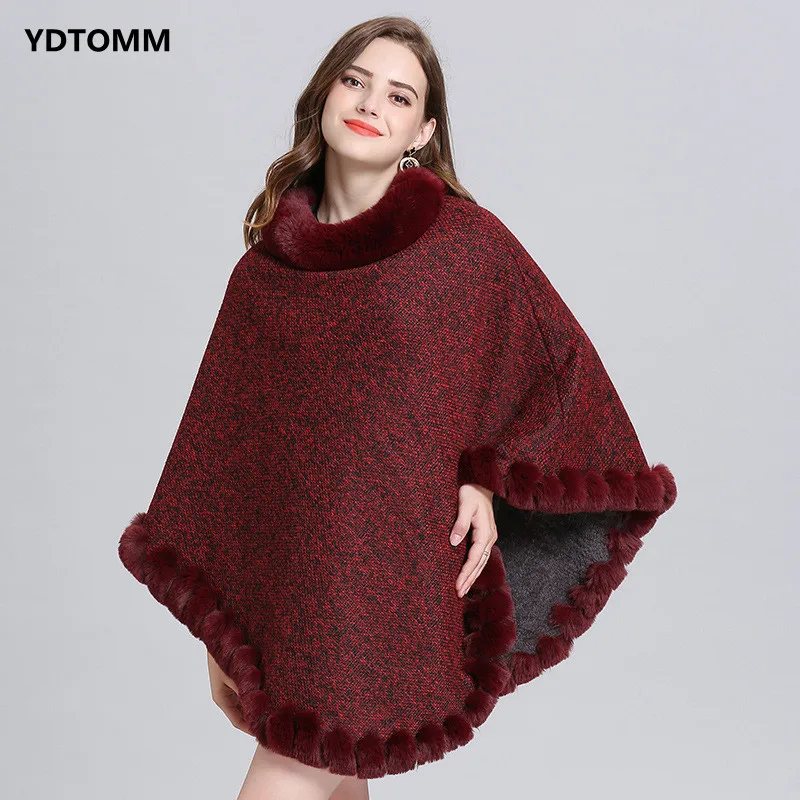 2022 Women Velvet Warm Raincoat Layers Capes And Poncho Rain Coat Women Faux Fox Fur Knitted Shawl Cloak Windbreaker Sweater yada 2022 ins new love heart pattern mini pocket umbrellas parasol 5 folding umbrellas rain for womens uv lace umbrella ys200210