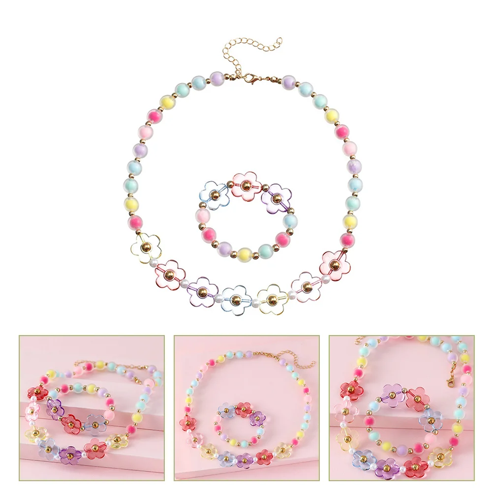 

Children's Beaded Necklace Bracelets Girls Flower Kids Princess Jewelries Acrylic