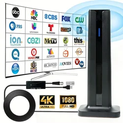 Indoor TV Antenna with Amplified Signal for Enhanced HD and Long - Range Reception (With Amplifier)