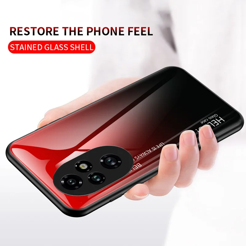 Gradient Tempered Glass Shockproof Hard Back Phone Case