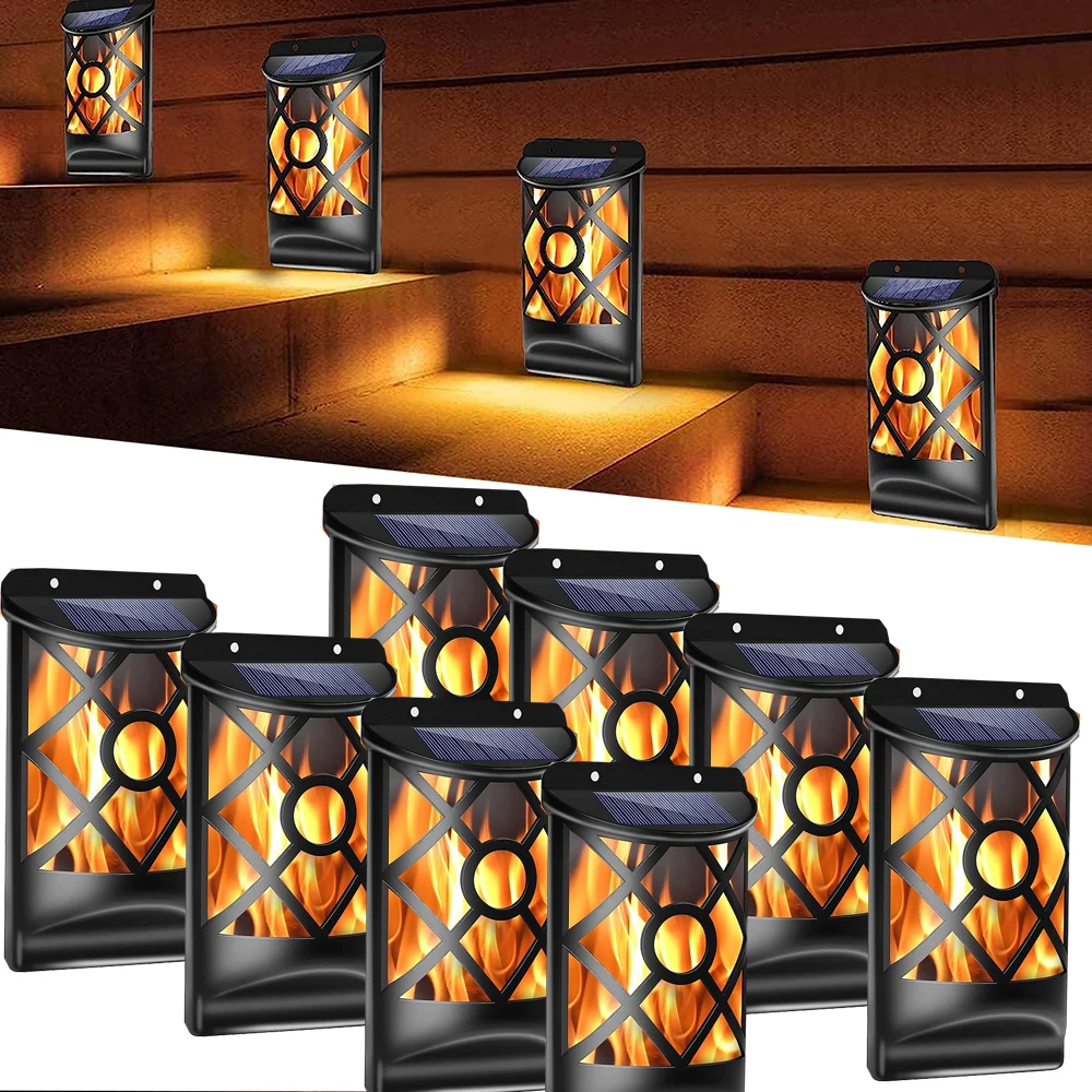 Solar Flame Lights Outdoor Waterproof Flickering Flame Solar Lights Dark LED Solar Powered Wall Lights for Patio Deck Driveway