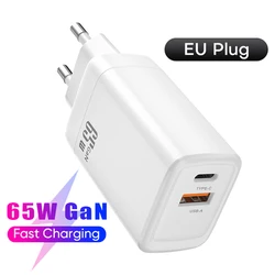 Enhanced 65W GaN Fast Charger with Quick Charge 4.0 & 3.0, Type C PD USB Port - EU Plug 65W White