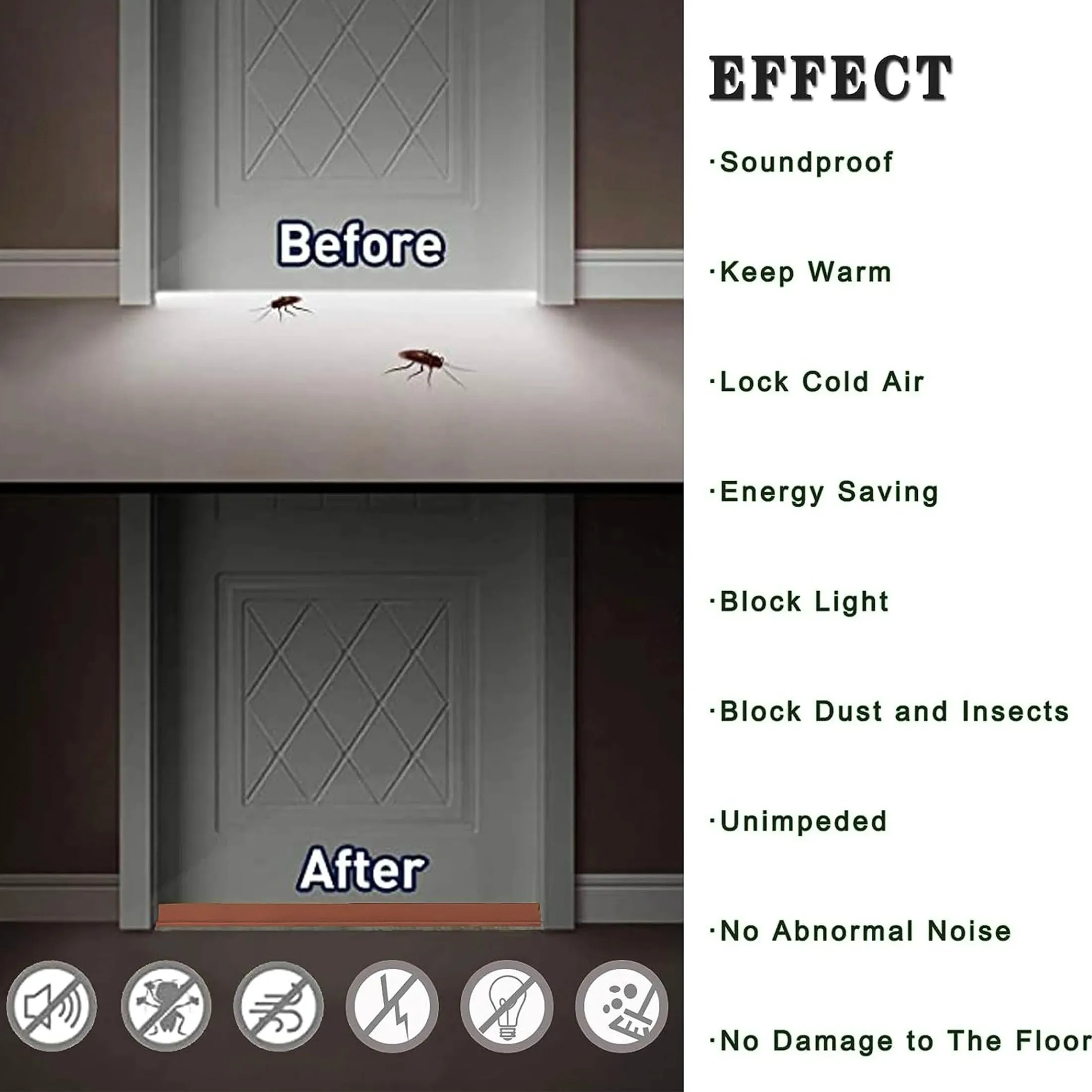 Door Seal Draft Stopper with Brush Reduce Noise Rubber Door Sweep Breeze Blocker Insect proof dust proof and sound proof seal