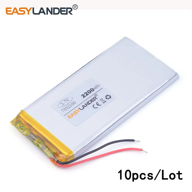 

10pcs/Lot 3.7V 7032100 2200mAh lithium Li ion polymer rechargeable battery MP5 MP4 mobile power mobile DVD electronic equipment