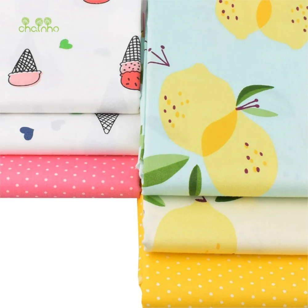 Chainho,Printed Twill Weave Cotton Fabric,DIY Sewing Quilting Material,Patchwork Cloth,Fruit Series,6 Designs,2 Sizes,15C352