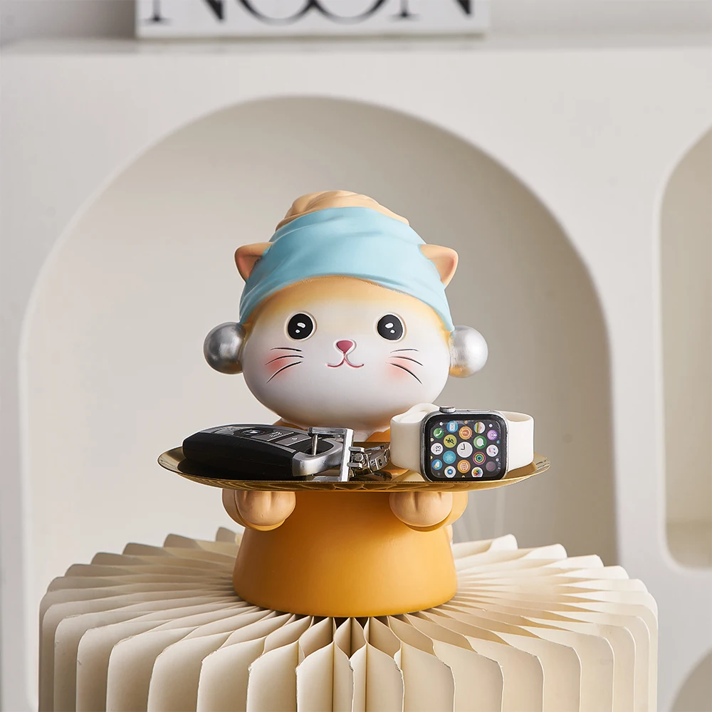 

Creative Desktop Acceswories Nordic Home Decor Cat Figurines Tray Living Room Statue Decorative Table Desk Key Container Storage