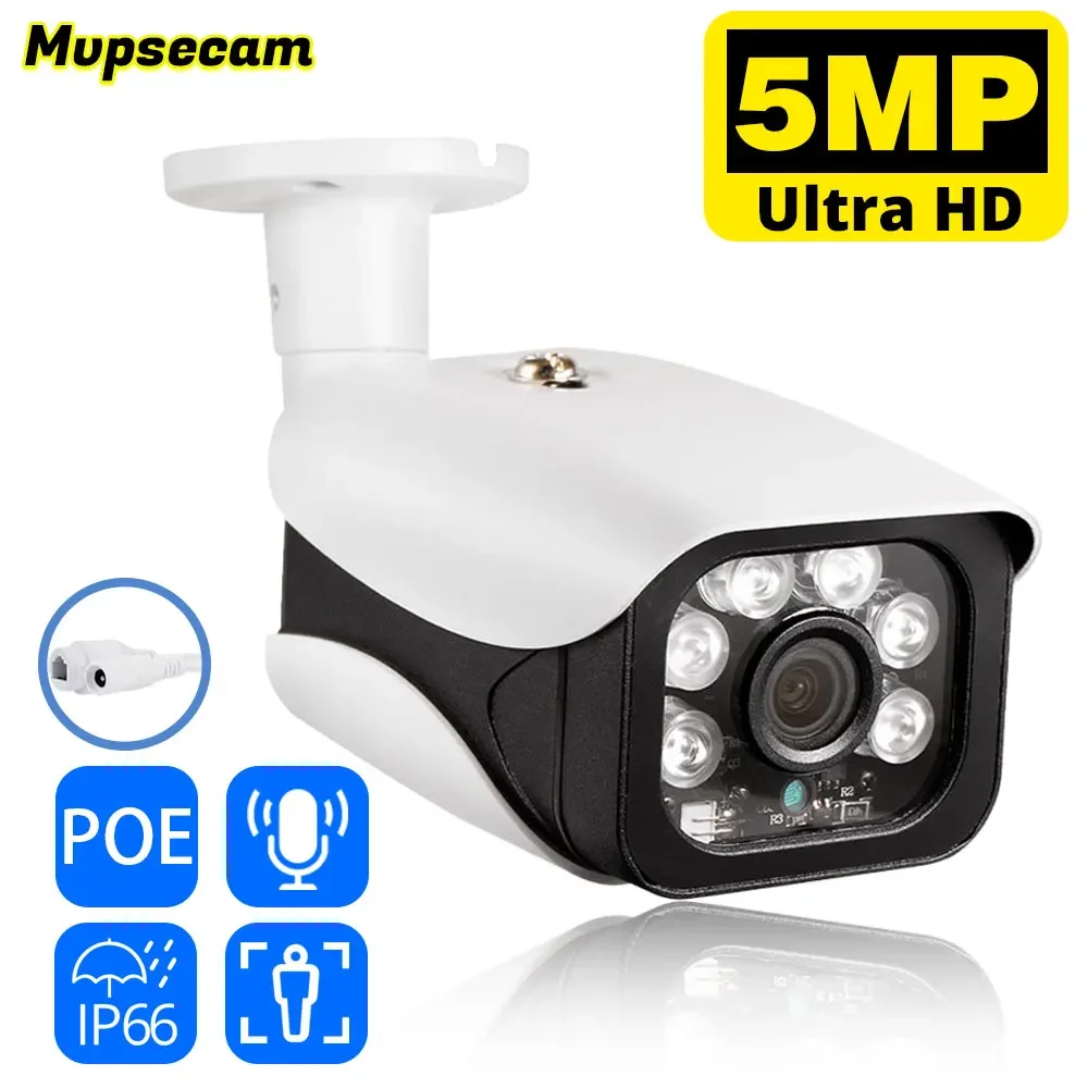 Telecamera Ip Da 5Mp Poe Hd Video Security Cctv Cam H.265 + Telecamera Di Sorveglianza Audio Per Casa Intelligente All'Aperto Visualizzazione Remota N