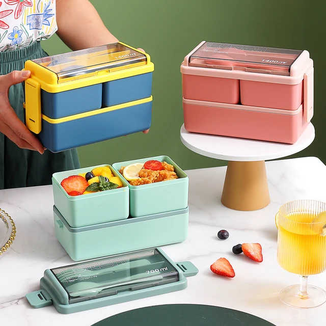 Double Layer Portable Kid Lunch Box with Fork and Spoon Microwave Lunch Box  Tableware Set Food Storage Container Office Lunchbox - AliExpress
