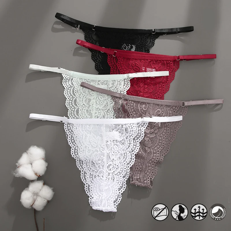 3PCS Women Sexy Lace Panties Adjustable Waist Underwear Low Rise Thongs G-String Pantys Female Breathable Intimates Lingerie