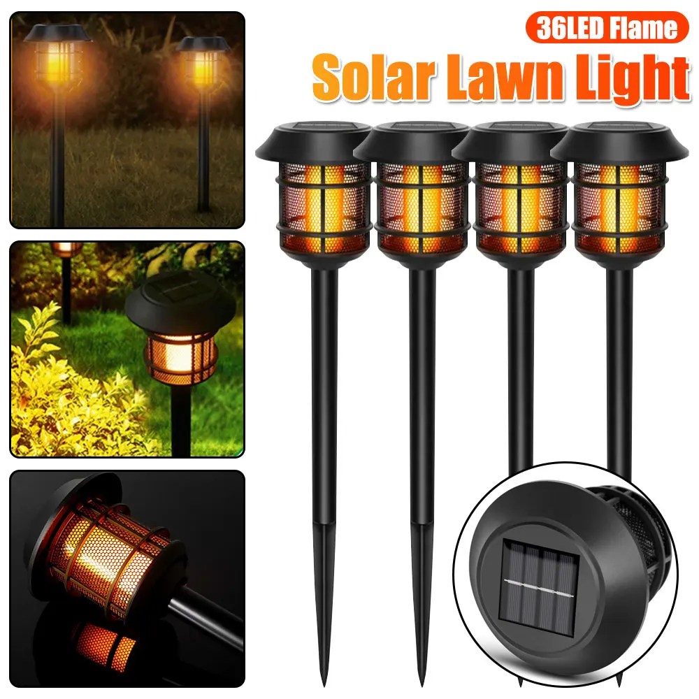 4 pcs of simulated flame metal mesh covers solar lawn lights lawn lights 36LED beads flame effect landscape lighting