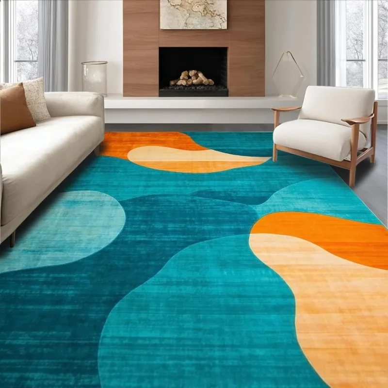 Art Living Room Carpet Modern  Abstract Wave Color Block Bedroom Plush Rug Foldable Machine Washable Non-slip Cloackroom Mats 러그
