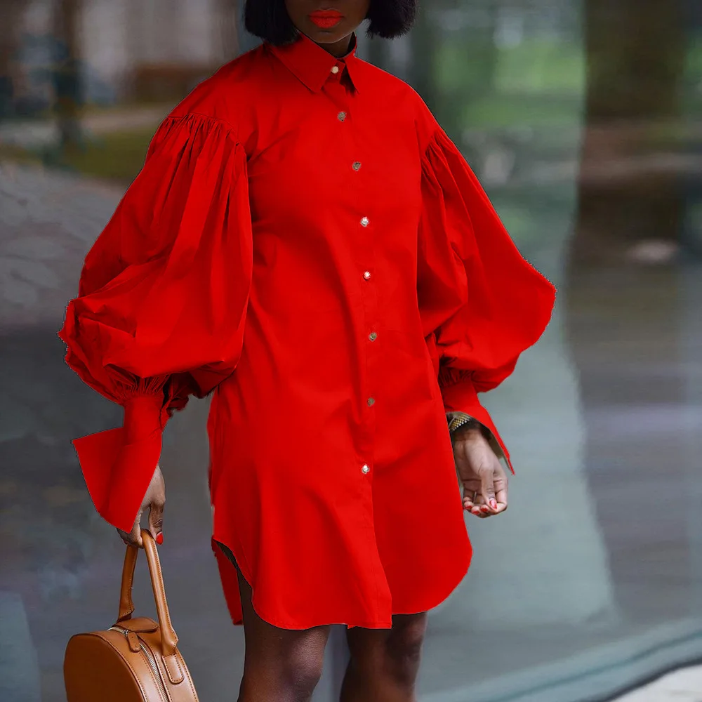 Women Short Shirt Dress Button Up Long 